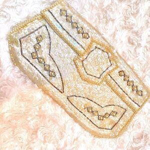 Vintage 1950s Mid-Century Modern Beaded Sequin Evening Clutch Envelope Purse